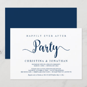 Happily Ever After party, Navy Blue, Elopement Invitation