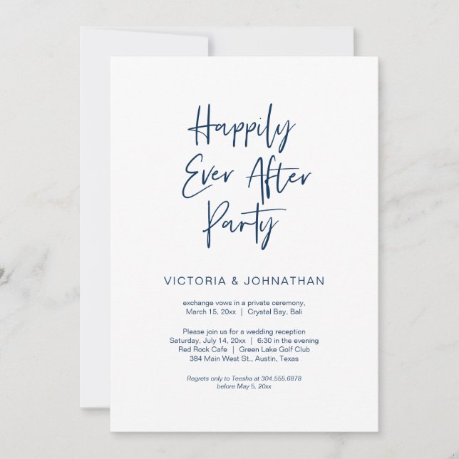 Happily Ever After Party, Navy Blue, Elopement Invitation (Front)