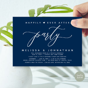 Happily Ever After Party, Navy Blue Wedding Dinner Invitation