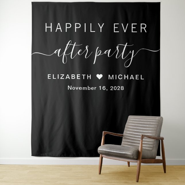 Happily Ever After Party Photo Booth Black Tapestry (In Situ)