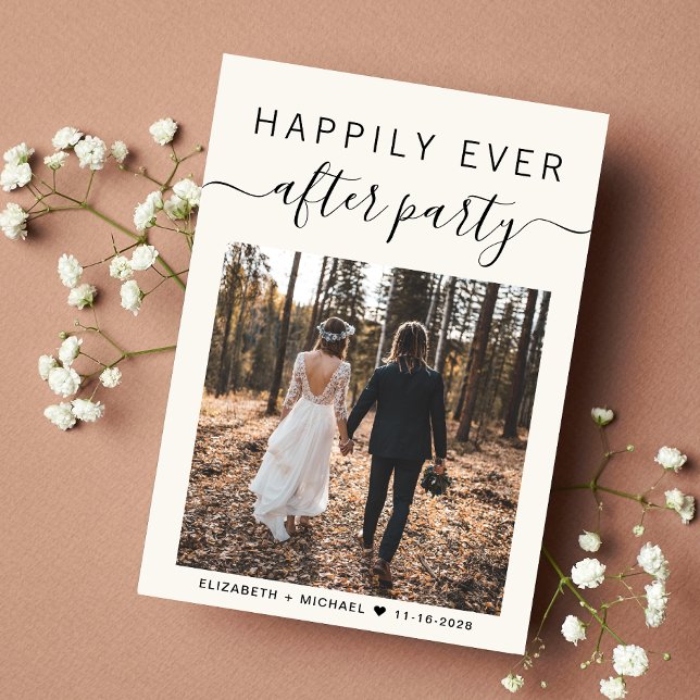 Happily Ever After Party Photo Cream Wedding Announcement (A chic Happily Ever After Party Invitation to set the tone for an unforgettable event)