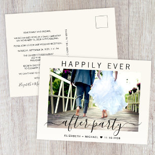 Happily Ever After Party Photo Cream Wedding Announcement Postcard