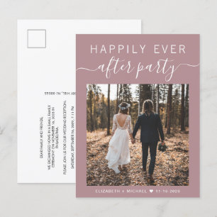 Happily Ever After Party Photo Dusty Rose Wedding Announcement Postcard