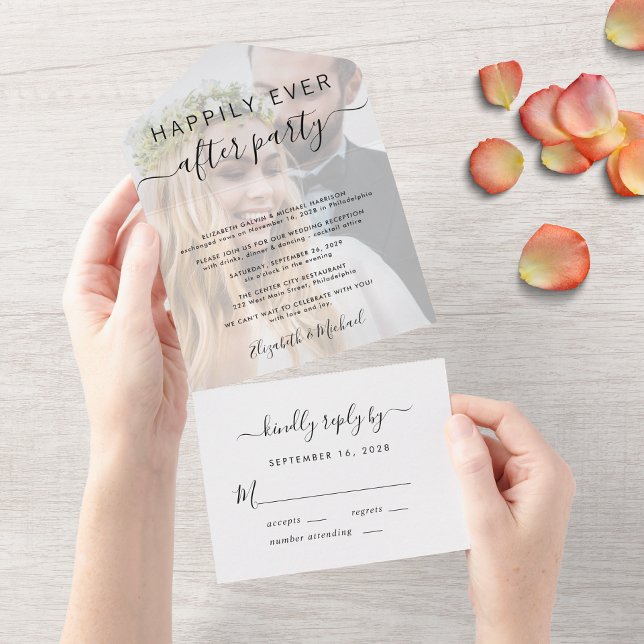 Happily Ever After Party Photo Wedding Reception All In One Invitation (An chic invitation for your wedding after party celebration)