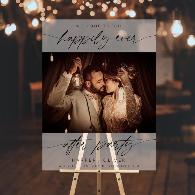 Happily Ever After Party Photo Wedding Welcome Acrylic Sign (Creator Uploaded)