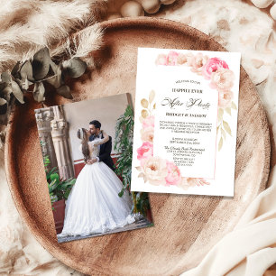 Happily Ever After Party Pink Floral Reception Invitation