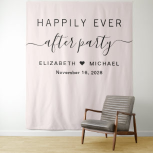 Happily Ever After Party Pink Photo Backdrop Tapestry