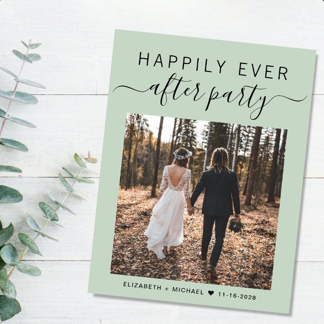 Happily Ever After Party QR Code Photo Wedding Announcement Postcard (An chic Happily Ever After Party postcard invitation for your wedding celebration)