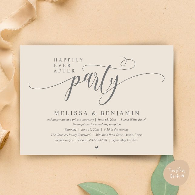 Happily Ever After Party, Reception Modern Minimal Invitation (Happily Ever After Party, Reception Modern Minimal Invitation Card in Cream Grey)