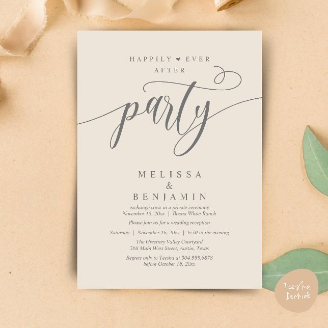 Happily Ever After Party, Reception Modern Minimal Invitation (Happily Ever After Party, Reception Modern Minimal Invitation Card in Cream Grey)