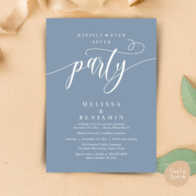 Happily Ever After Party, Reception Modern Minimal Invitation (Happily Ever After Party, Reception Modern Minimal Invitation Card in Dusty Blue)
