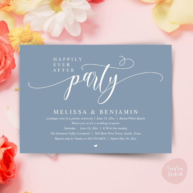 Happily Ever After Party, Reception Modern Minimal Invitation (Happily Ever After Party, Reception Modern Minimal Invitation Card in Dusty Blue)