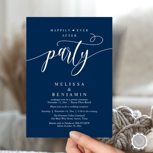 Happily Ever After Party, Reception Modern Minimal Invitation (Happily Ever After Party, Reception Modern Minimal Invitation Card in Navy Blue)