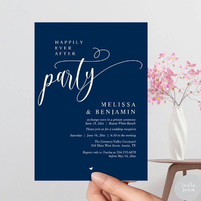 Happily Ever After Party, Reception Modern Minimal Invitation (Happily Ever After Party, Reception Modern Minimal Invitation Card in Navy Blue)