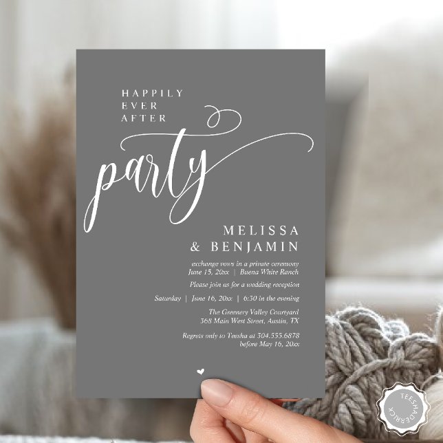 Happily Ever After Party, Reception Modern Minimal Invitation (Happily Ever After Party, Reception Modern Minimal Invitation Card in Dark Grey)