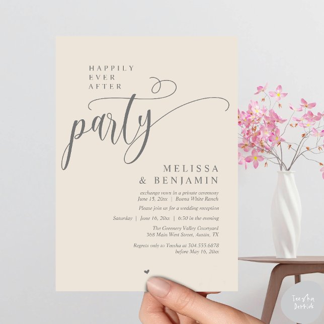Happily Ever After Party, Reception Modern Minimal Invitation (Happily Ever After Party, Reception Modern Minimal Invitation Card in Cream Grey)
