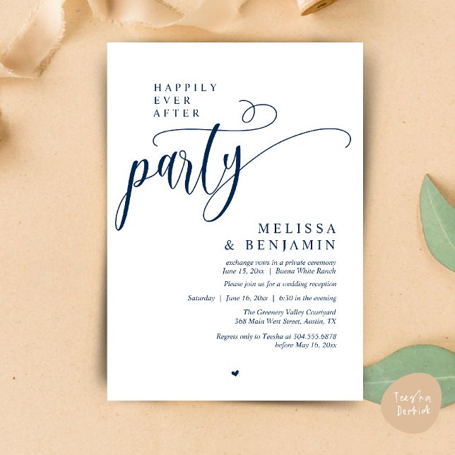 Happily Ever After Party, Reception Modern Minimal Invitation (Happily Ever After Party, Reception Modern Minimal Invitation Card in Navy Blue)