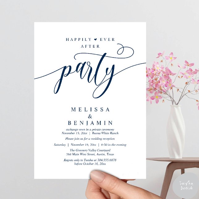 Happily Ever After Party, Reception Modern Minimal Invitation (Happily Ever After Party, Reception Modern Minimal Invitation Card in Navy Blue)
