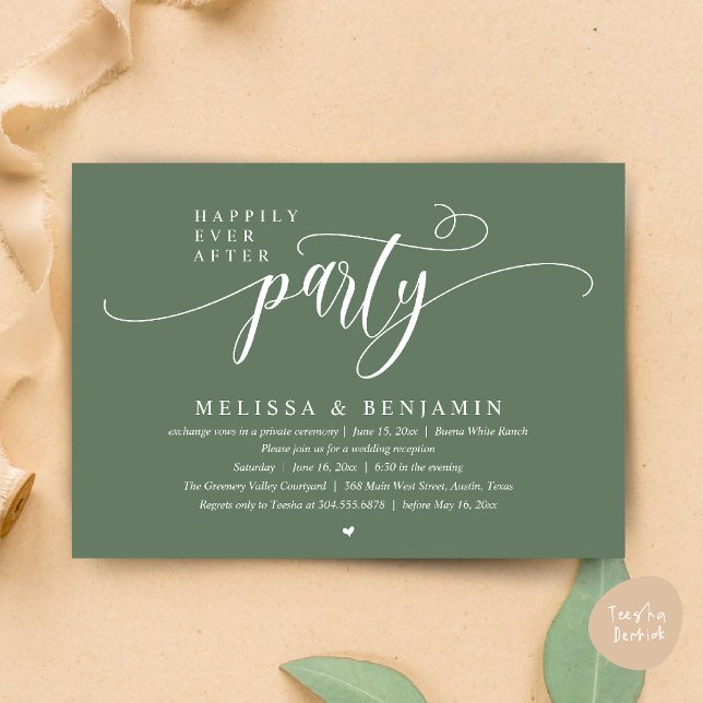 Happily Ever After Party, Reception Modern Minimal Invitation (Happily Ever After Party, Reception Modern Minimal Invitation Card in Sage Green)