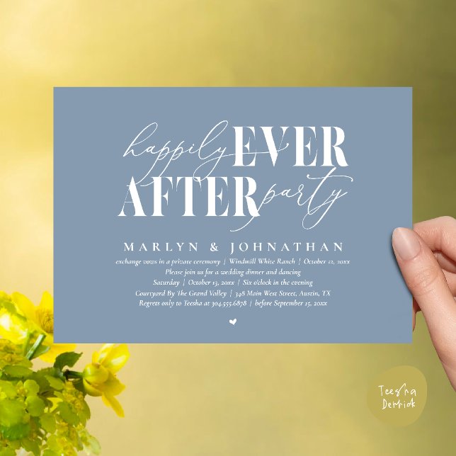 Happily Ever After Party Romance Wedding Reception Invitation (Happily Ever After Party Romance Wedding Reception Dinner Invitation Card in Dusty Blue)