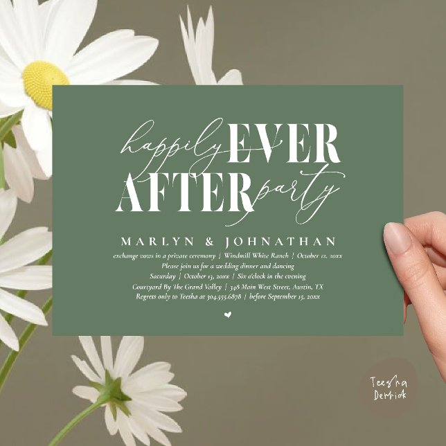 Happily Ever After Party Romance Wedding Reception Invitation (Happily Ever After Party Romance Wedding Reception Dinner Invitation Card in Sage Green)