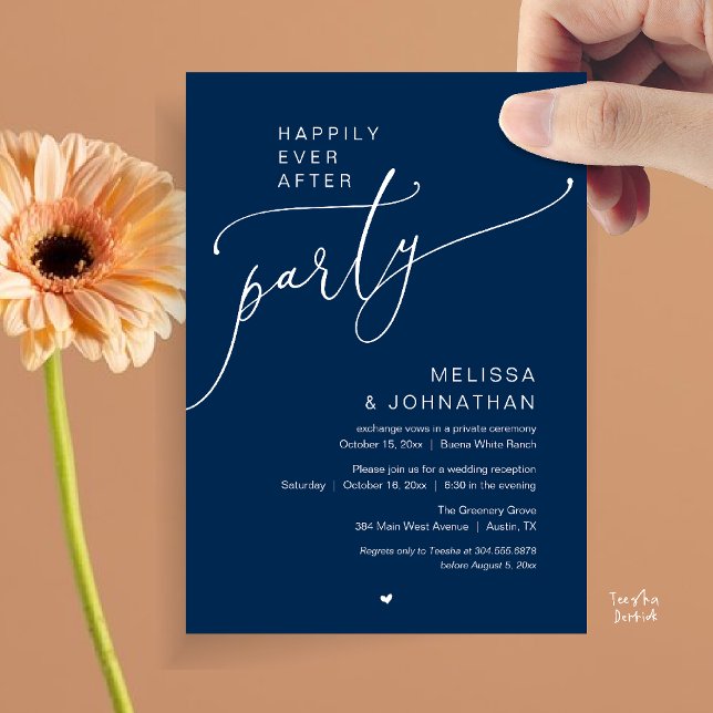 Happily Ever After Party Romance Wedding Reception Invitation (Happily Ever After Party Romance Wedding Reception Invitation card in navy blue)