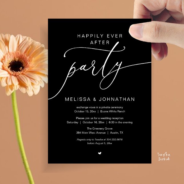 Happily Ever After Party Romance Wedding Reception Invitation (Happily Ever After Party Romance Wedding Reception Invitation card in black and white)