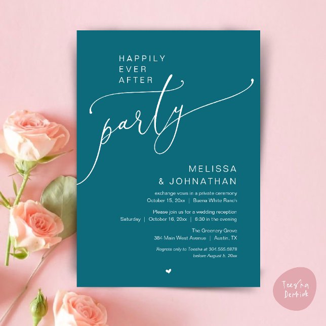 Happily Ever After Party Romance Wedding Reception Invitation (Happily Ever After Party Romance Wedding Reception Invitation card in emerald green)