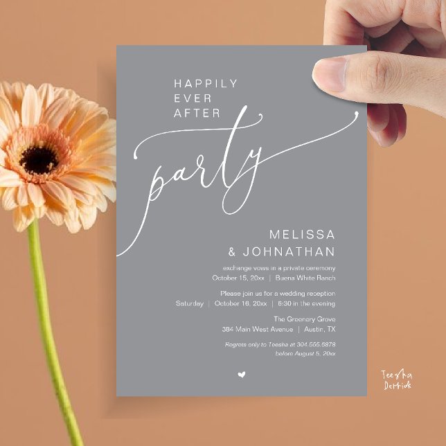 Happily Ever After Party Romance Wedding Reception Invitation (Happily Ever After Party Romance Wedding Reception Invitation card in chill grey)