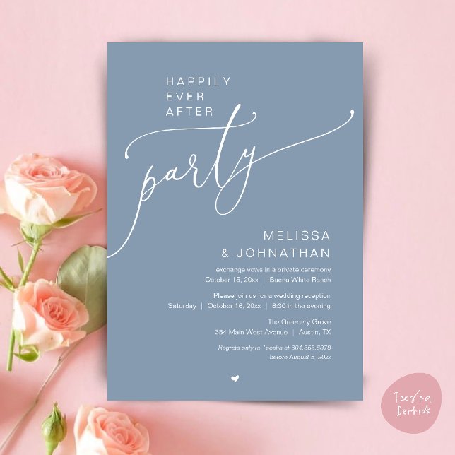 Happily Ever After Party Romance Wedding Reception Invitation (Happily Ever After Party Romance Wedding Reception Invitation card in dusty blue)