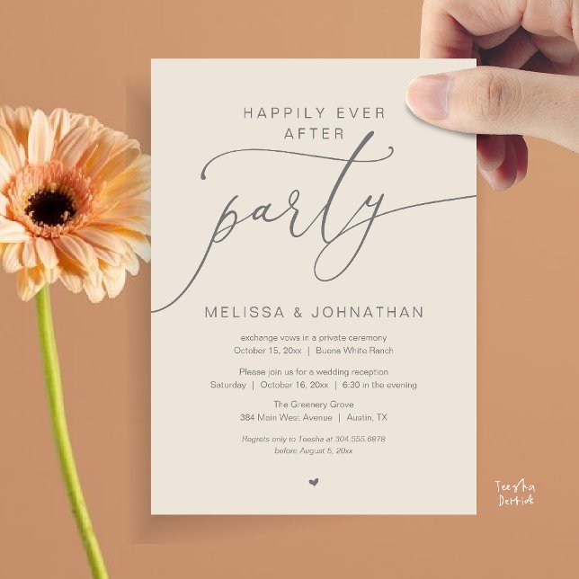 Happily Ever After Party Romance Wedding Reception Invitation (Happily Ever After Party Romance Wedding Reception Invitation card in cream grey)