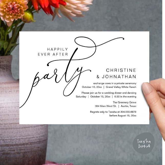 Happily Ever After Party, Romantic Dinner Dancing Invitation (Happily Ever After Party, Romantic Modern Elopement Dinner Dancing Invites Card PDF Black White)
