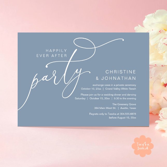 Happily Ever After Party, Romantic Dinner Dancing Invitation (Happily Ever After Party, Romantic Modern Elopement Dinner Dancing Invites Card PDF Dusty Blue)