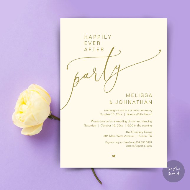 Happily Ever After Party Romantic Wedding Dinner Invitation (Happily Ever After Party Romantic Wedding Dinner Invitation Card in Yellow Gold Cream)