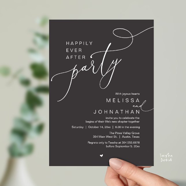Happily Ever After Party, Romantic Wedding Dinner Invitation (Happily Ever After Party, Romantic Wedding Reception Dinner Invitation Card in Charcoal Grey)