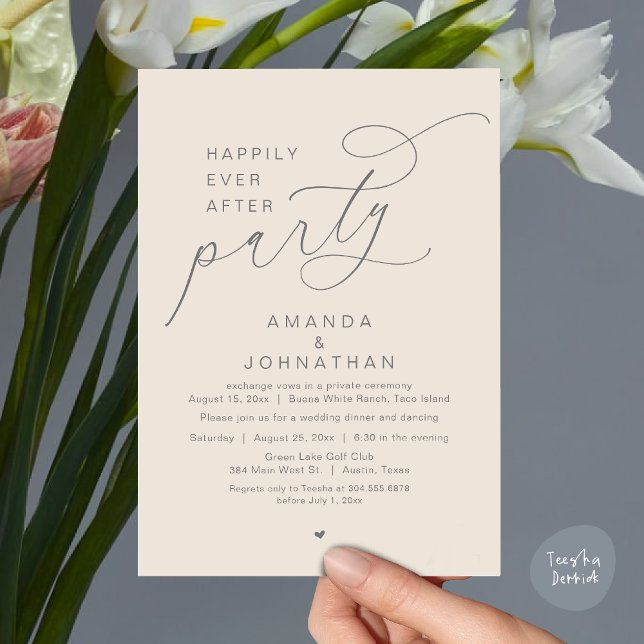 Happily Ever After Party, Romantic Wedding Dinner Invitation (Happily Ever After Party, Modern Romantic Wedding Dinner Invitation Card, PDF, Cream Grey)