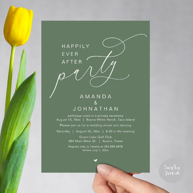 Happily Ever After Party, Romantic Wedding Dinner Invitation (Happily Ever After Party, Modern Romantic Wedding Dinner Invitation Card, PDF, Greenery Sage Green)