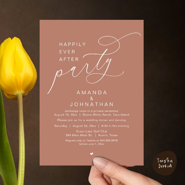 Happily Ever After Party, Romantic Wedding Dinner Invitation (Happily Ever After Party, Modern Romantic Wedding Dinner Invitation Card, PDF, Earthy Brown )