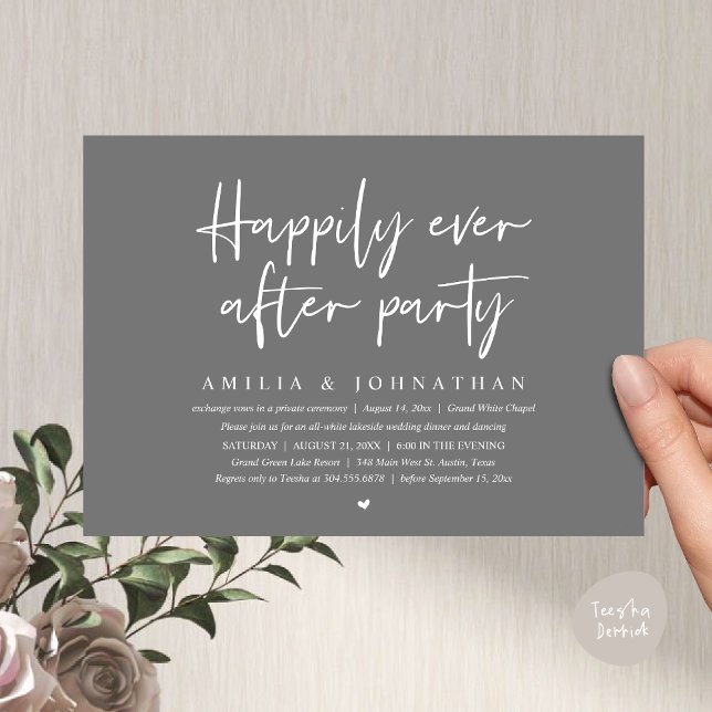 Happily Ever After Party, Romantic Wedding Dinner Invitation (Happily Ever After Party, After the wedding celebration Romantic Dinner Invites PDF Dark Grey)