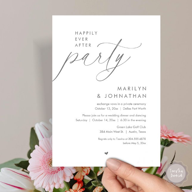 Happily Ever After Party, Romantic Wedding Dinner Invitation (Happily Ever After Party, Modern Romantic Wedding Dinner Invitation Card, PDF, in Dark Grey )