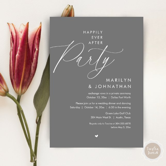 Happily Ever After Party, Romantic Wedding Dinner Invitation (Happily Ever After Party, Modern Romantic Wedding Dinner Invitation Card, PDF, in Dark Grey)