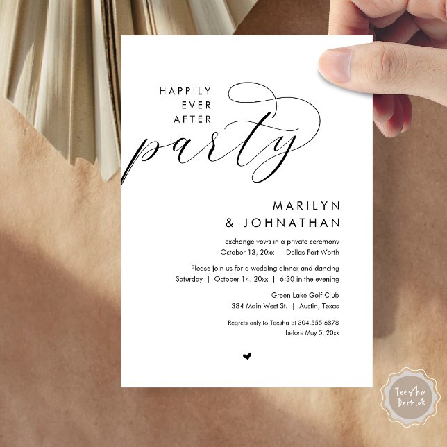 Happily Ever After Party, Romantic Wedding Dinner Invitation (Happily Ever After Party, Modern Romantic Wedding Dinner Invitation Card, PDF, in Black and White)