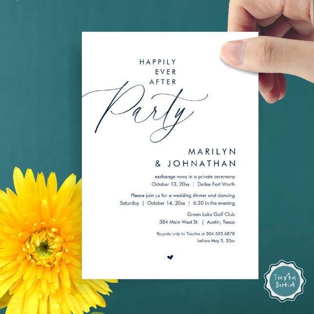 Happily Ever After Party, Romantic Wedding Dinner Invitation (Happily Ever After Party, Modern Romantic Wedding Dinner Invitation Card, PDF, in Navy Blue)