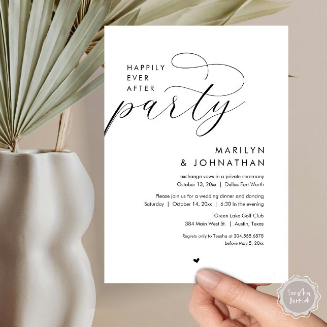 Happily Ever After Party, Romantic Wedding Dinner Invitation (Happily Ever After Party, Modern Romantic Wedding Dinner Invitation Card, PDF, in Black and White)