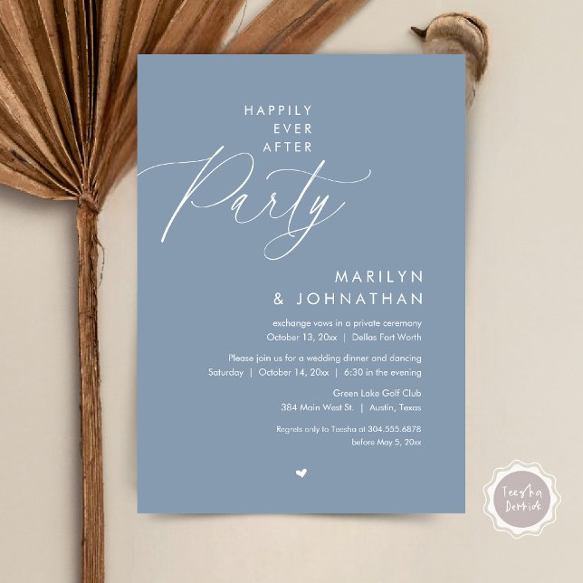Happily Ever After Party, Romantic Wedding Dinner Invitation (Happily Ever After Party, Modern Romantic Wedding Dinner Invitation Card, PDF, in Dusty Blue)