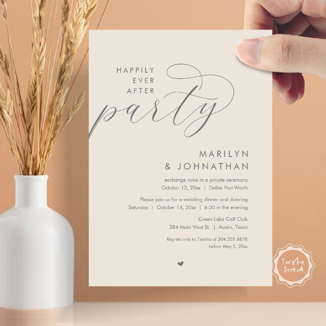 Happily Ever After Party, Romantic Wedding Dinner Invitation (Happily Ever After Party, Modern Romantic Wedding Dinner Invitation Card, PDF, in Dark Grey Cream)