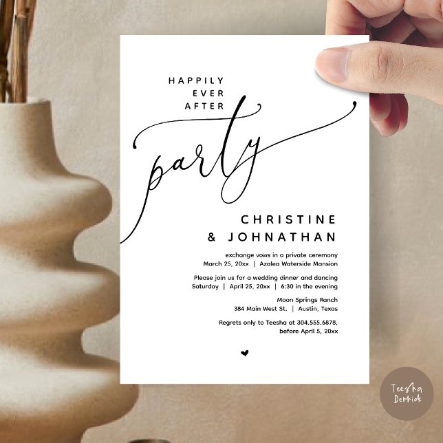 Happily Ever After Party, Romantic Wedding Dinner Invitation (Romantic Happily Ever After Party, Modern Wedding Dinner Invitation Card, PDF, Black White)