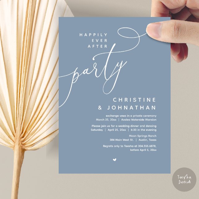 Happily Ever After Party, Romantic Wedding Dinner Invitation (Romantic Happily Ever After Party, Modern Wedding Dinner Invitation Card, PDF, Dusty Blue)