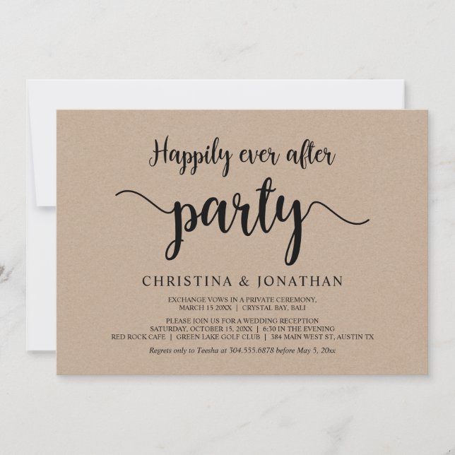 Happily Ever After party,  Rustic Kraft, Elopement Invitation (Front)