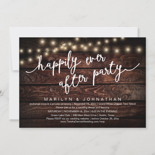 Happily Ever After Party, Rustic Wedding Dinner Invitation (Front)